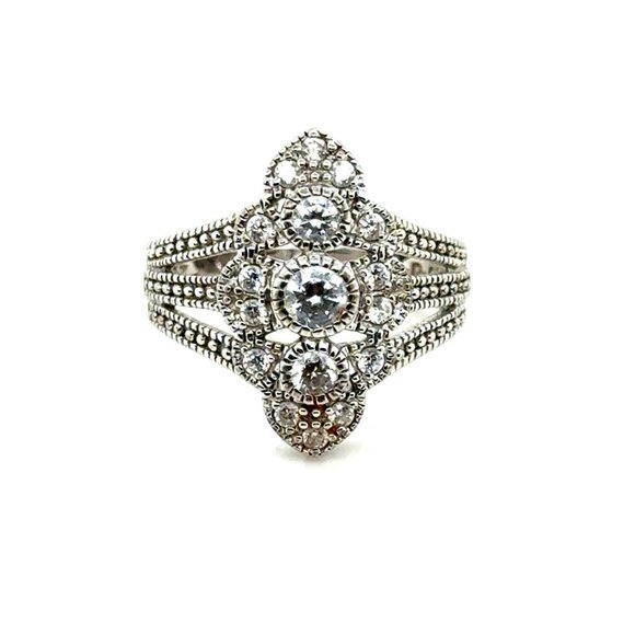 Art Deco Style Cluster Cz 925 Silver Ring - Picture 1 of 8